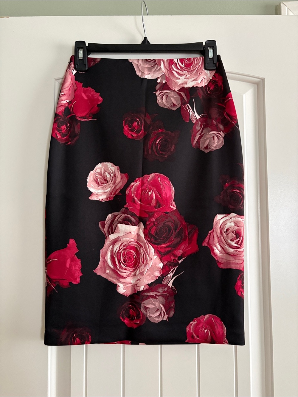 Black Floral Polyester Spandex Pencil Skirt